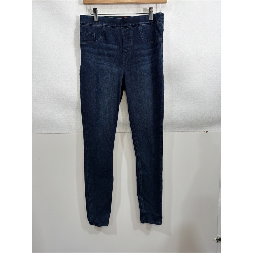 Dark Wash Pull On Skinny Jeans Stretch Denim Leggings Dark Indigo Mid Rise
